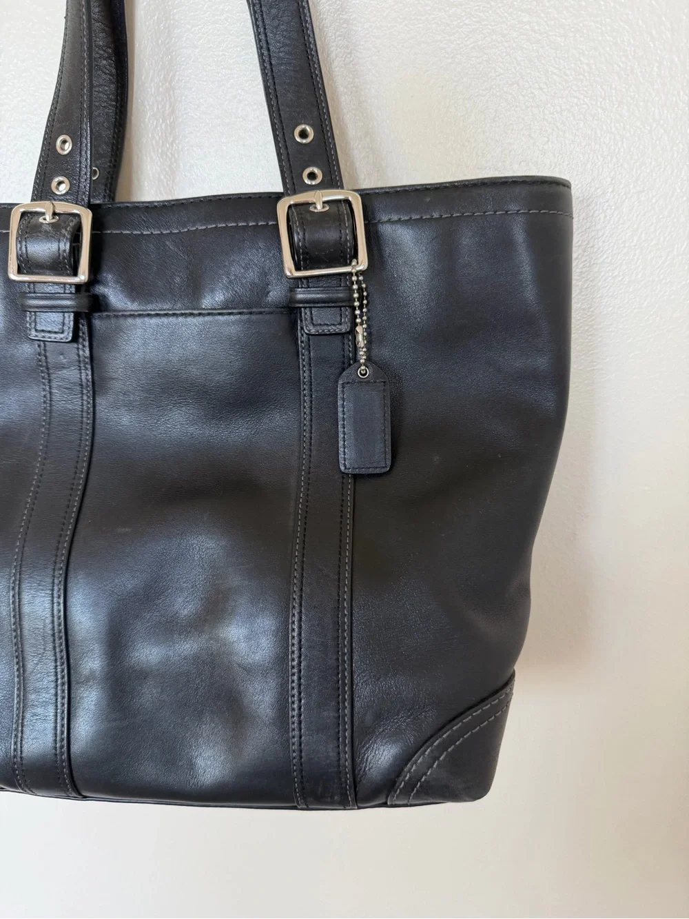 COACH Hampton F10194 Vintage Black Smooth Leather Tote Shoulder Bag